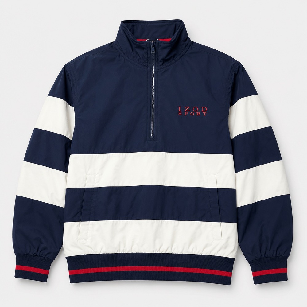 Vintage IZOD Sport Mens S Windbreaker Jacket Navy White Striped 90s Pullover